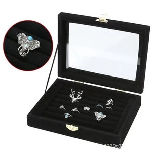 E- S Jewelry Earrings Stud / Ring / Pendant Organiser Velvet Tray Display Case Box with Glass Lid