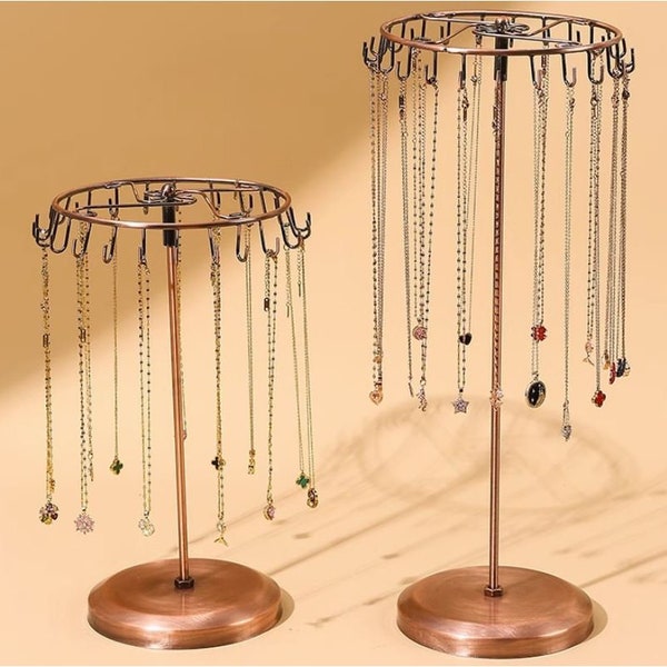 E 24 Hooks Jewelry 360 Rotate Necklace Bracelet Chain Display Rack - Necklace Display - Market Display - Shop Display -  Home Desk Organiser