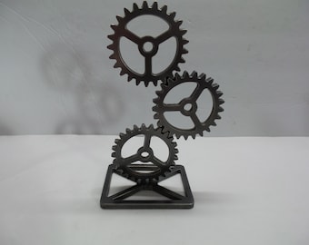 Gear Statue / Steampunk Gear Desk Art