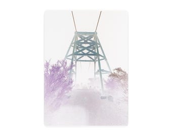 Placa de metal com ponte suspensa em tons pastel | Decoração minimalista de parede com paisagem