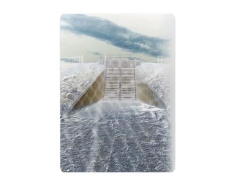 Placa de metal com arte da barragem do quebra-mar oceânico | decoração de parede costeira com paisagem marítima