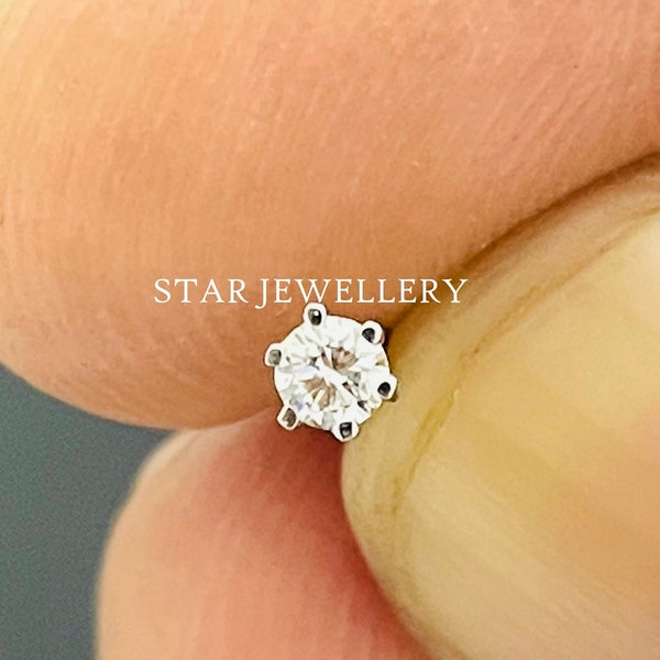 14K Gold Natural Diamond Externally Threaded Flatback Stud Piercing Nose Ear Helix Tragus Lobe Rook Cartilage Lip Conch Labret Piercing