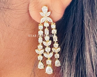 7.50 Ct Diamond Chandelier Earrings, Lab Grown Diamond Chandelier Earring, Chandelier Bridal Earring, Marquise & Pear Cut Diamond Earring