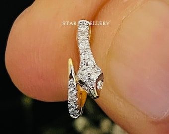 Diamond Snake Nose Ring, Diamond Snake Nose Ring in 14K, Diamond Snake Piercing Tragus, Snake Hoop Nose Pin, White Gold Snake Nostril Tragus
