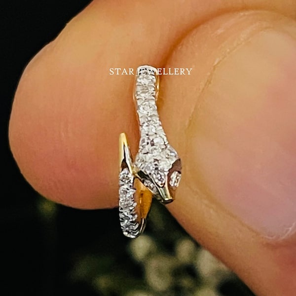 Diamond Snake Nose Ring, Diamond Snake Nose Ring in 14K, Diamond Snake Piercing Tragus, Snake Hoop Nose Pin, White Gold Snake Nostril Tragus