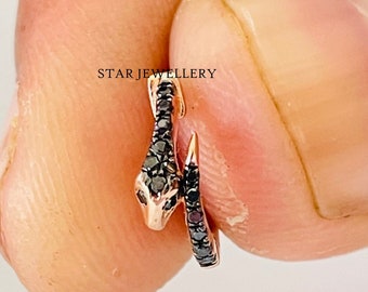 Natural Black Diamond Snake Nose Ring, Black Diamond Snake Nose Ring, Black Diamond Snake Piercing Tragus, 14K Solid Gold Snake Hoop Earring