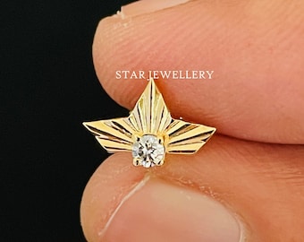 Pendiente de loto con diamantes en oro de 14 quilates: caracola, trago y hélix