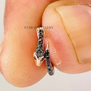Natural Black Diamond Snake Nose Ring, Black Diamond Snake Nose Ring, Black Diamond Snake Piercing Tragus, 14K Solid Gold Snake Hoop Earring