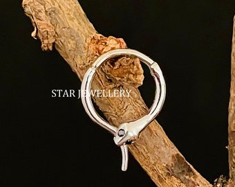 Snake Septum Clicker Piercing, Snake Septum Piercing with Black Diamond Eyes, Snake Daith Clicker, 925 Sterling Silver Snake Daith Piercing