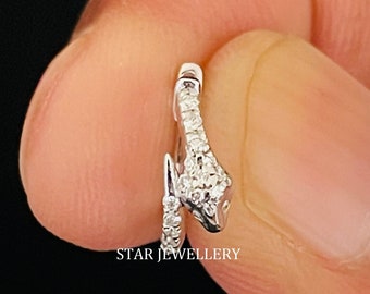 Sterling Silver CZ Diamond Snake Nose Ring: Tragus Piercing Hoop