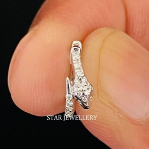 Sterling Silver CZ Diamond Snake Nose Ring: Tragus Piercing Hoop