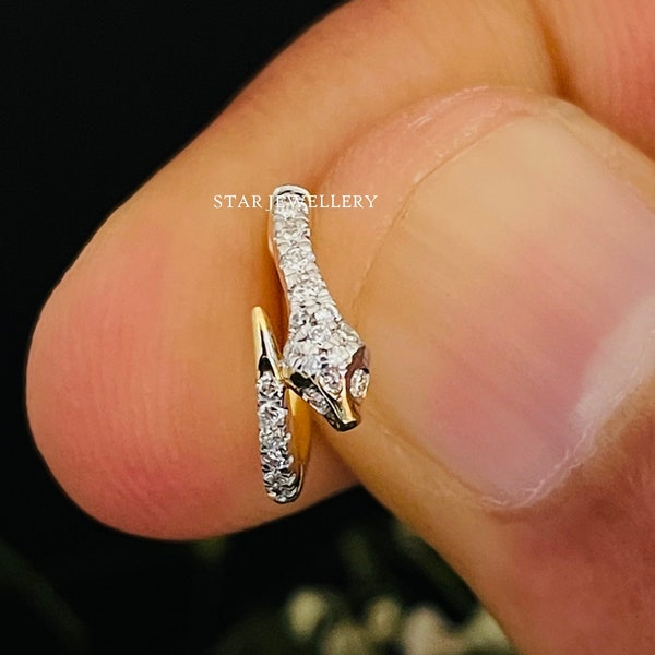 Diamond Snake Nose Ring in 14K, Diamond Snake Nose Ring, Diamond Snake Piercing Tragus, Snake Hoop Nose Pin, White Gold Snake Nostril Tragus