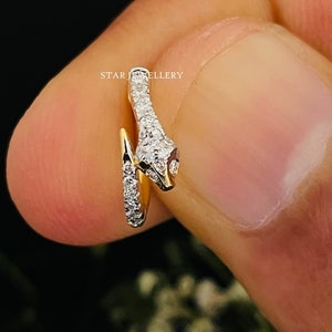 14K Solid Gold Diamond Snake Nose Ring: 0.09 Carat Diamond Tragus Piercing