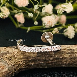 14K Gold Diamond Bar Nose Pin: Half Hoop Earring