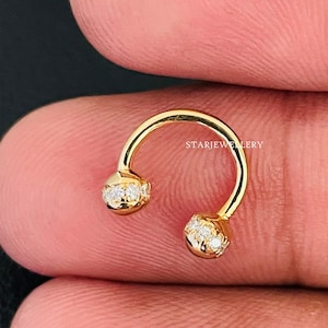 14K Solid Gold Diamond Horse Shoe Septum Nose Ring, Solid Gold Diamond Horse Shoe Daith Earring. Diamond Horse Shoe Septum Ring