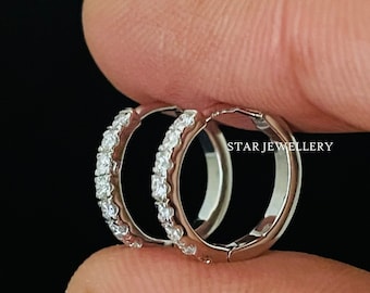 14K Gold Diamond Huggie Hoop Earrings: Lobe, Cartilage, Helix Piercing