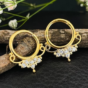 14K Gold Diamond Septum Clicker: Marquise Daith Piercing