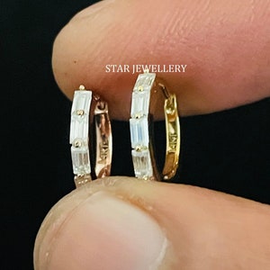 Aro de moissanita baguette de oro macizo de 14 quilates, anillo nasal de moissanita baguette con engaste en garras de oro macizo, regalo de graduación, aro para cartílago.