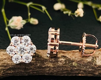 1.00 Ct Moissanite Cluster Earring, 10K Solid Gold Moissanite Cluster Earring, Silver Moissanite Cluster Earring, 14K Gold Cluster Earring