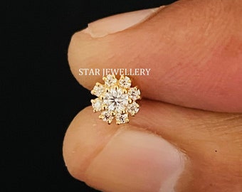 14K guld diamant blomma conch piercing: utvändig gängad stift