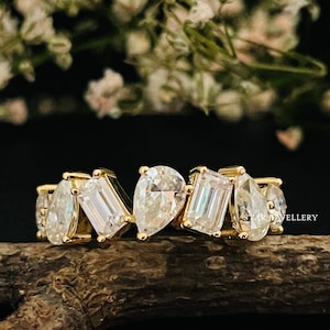 Multi Form Brilliant Cut Moissanite Eternity Ring, Multi Form Ewigkeit Ehering für sie, Hochzeitsvorschlag Multi Form Moissanite Ring