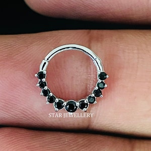 Natürliches Black Diamond Daith-Piercing, Black Diamond Septum Nasenring aus 14K Gold, Helix, Conch Clicker, Ohrring in 14g, 16g und 18g