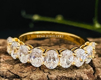 Anello dell'eternità con moissanite ovale in oro 14 carati: anello per anniversario