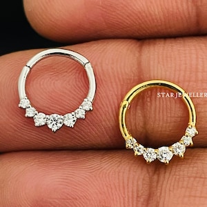 Natural Diamond Daith Piercing, Diamond Septum Nose Ring in 14K Gold, Diamond Clicker Daith Piercing, Diamond Daith Earring, Septum Clicker