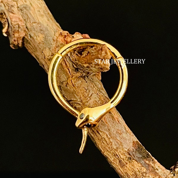 14 kt gouden Daith-slangpiercing: septum clicker met zwarte diamanten ogen