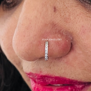 Aro nasal de oro macizo de 14 quilates, pequeño aro nasal para trago, piercing de aro con diamantes, aro nasal con diamantes, aro con diamantes (individual o en par)