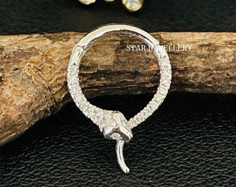 Sterling Silver Snake Daith Piercing: CZ Diamond Septum Clicker