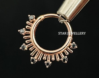 Black Diamond 14K Gold Daith Piercing: Septum Clicker Ring