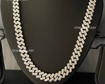 VVS Moissanite Cuban Chain: 12MM Sterling Silver Unisex Necklace