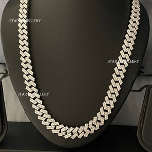 12 MM Wide VVS Moissanite Unisex Diamond Cuban Linked Chain, 12 MM Unisex  Moissanite Cuban Necklace, Silver Moissanite Miami Cuban Chain
