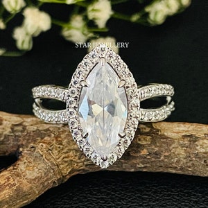 1.50 CT IGI Certified Marquise Cut Lab Grown Diamond Engagement Ring, 14K Solid Gold Split Shank Marquise Cut CVD Wedding Proposal Ring