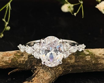 2.00 Ct Oval Cut Lab Grown Diamond Wedding Proposal Ring, Oval Cut CVD Diamond Engagement Ring, 14K Solid Gold Oval Cut CVD Diamond Ring