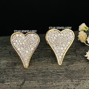 Natural Diamond 14K Solid Gold Heart Earrings