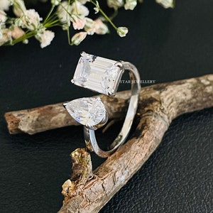 TOI ET MOI Ring, Toi Et Moi Pear Cut and Emerald Cut Lab Grown Diamond 14K Gold Ring, Toi Et Moi Wedding Ring, Promise Ring, Two Stone Ring