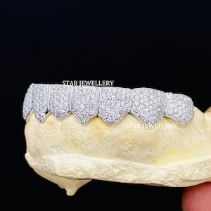 VVS Moissanite Grillz, Moissanite Diamond Grillz with 925 Sterling Silver, 10K Solid Gold Moissanite Grillz, 8 x 8 Moissanite Griilz