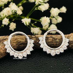Natural Diamond Daith Piercing, Diamond Septum Nose Ring in 14K Gold, Diamond Clicker Daith Piercing, Septum Clicker, Diamond Daith Earring