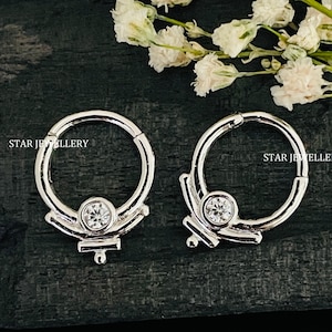 Piercing de septo com zircônia cúbica e diamante em prata esterlina 925, piercing de nariz Daith em prata esterlina com zircônia cúbica e diamante, hélice, 14g, 16g, 18g