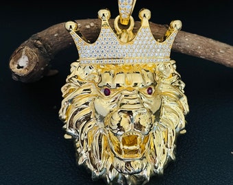 Moissanit Diamant gekrönter Löwe Anhänger: 925 Sterling Silber Hip Hop Schmuck