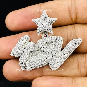 VVS Moissanite Custom Letter Pendant with Star Bail, Custom Letter Name VVS Moissanite Pendant, VVS Moissanite Pendant with Custom Bail