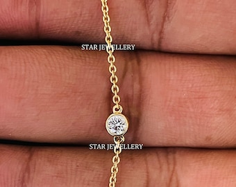 14K Gold Lab Grown Diamond Solitaire Bracelet: Bezel Set