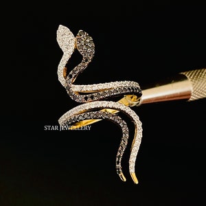 14K Solid Gold Dual Snake Ring, Antique Diamond Twin Snake Ring, Snake Ring, Twin Serpentis Ring, Gold Snake Ring, Anniversary Gift