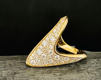 Solid Gold Pave Diamond Boomerang Vanki Ring, CVD Diamond Boomerang Vanki Gold Ring, Anniversary Gift Ring for her, Birthday Gift Ring