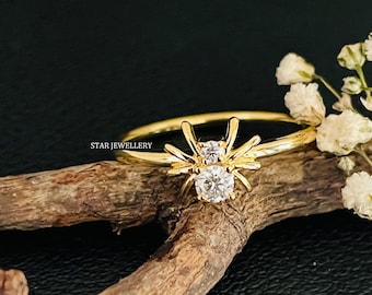 14K Solid Gold Lab Grown Diamond Spider Ring for her, Reptile Spider Diamond Ring, Daily Wear Reptile Diamond Spider Ring for her