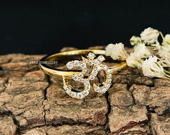 Solid Gold Natural Diamond OM Ring, OM Yoga Diamond Ring, 14K Gold Natural Diamond OM Yoga Ring for her, Genuine Diamond Ohm Yoga Ring