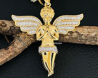 Gold Plated Angel Pendant: VVS Moissanite, 925 Sterling Silver
