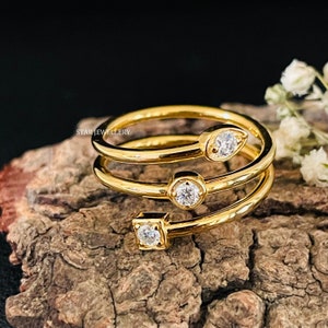Diamond Open Wrap Around Ring,  Diamond Swirl Ring, Coil Gold Ring, Solid Gold Wrap Around Diamond Coil Ring for her,  Graduation Gift